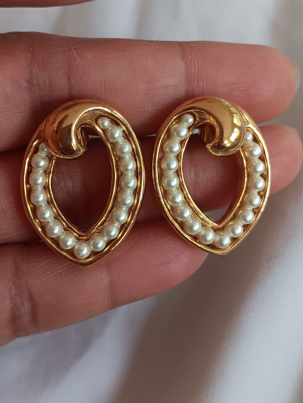 Gold Pearl Heart Earrings - Women Jewelry